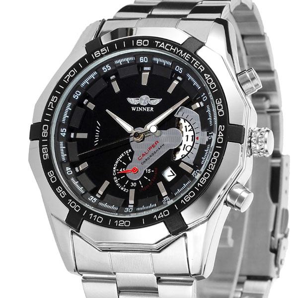 Мужские механические часы скелетон Winner titanium серебристые с черным циферблатом - фото 2 - id-p1330439312