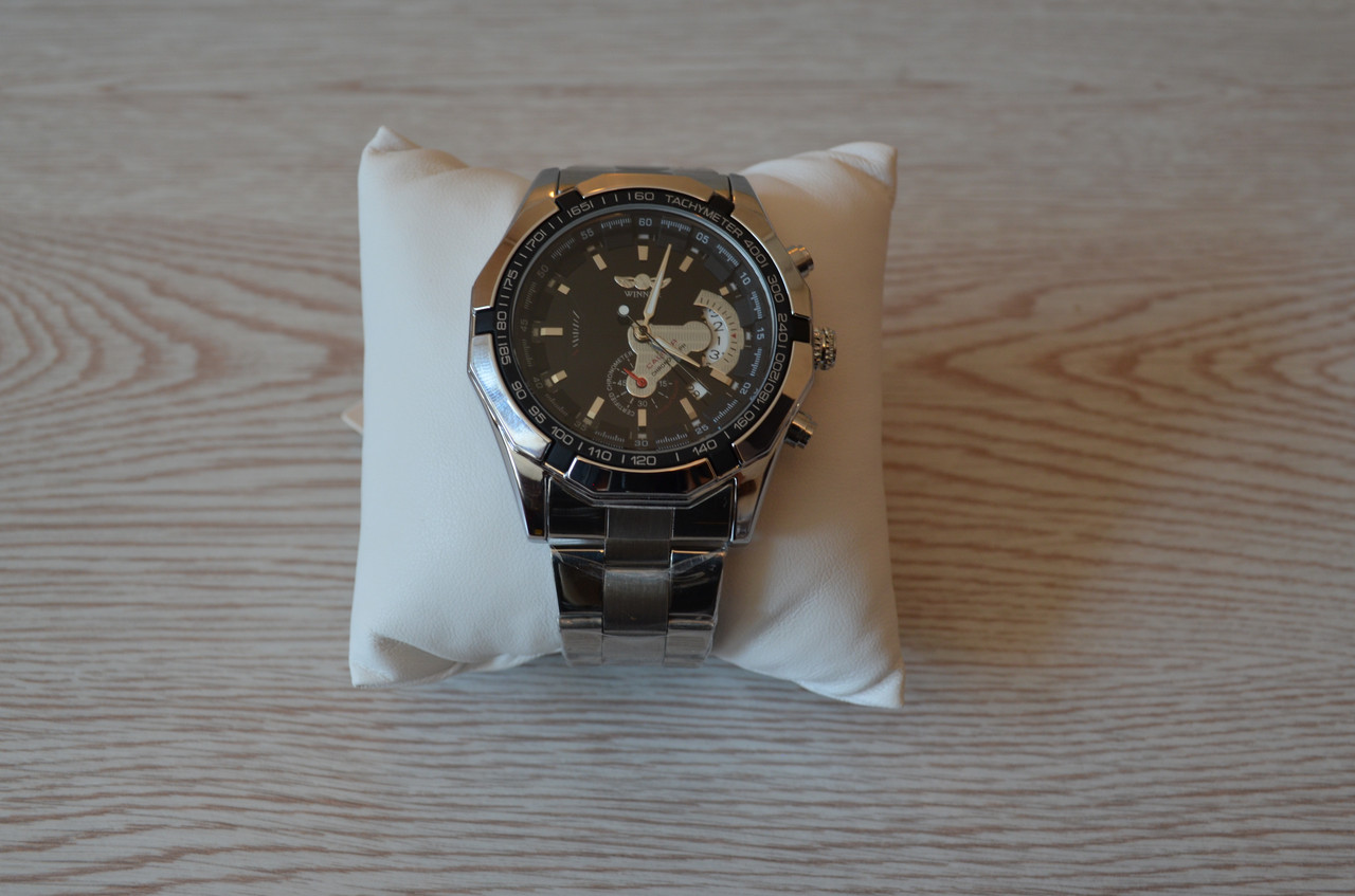 Мужские механические часы скелетон Winner titanium серебристые с черным циферблатом - фото 9 - id-p1330439312