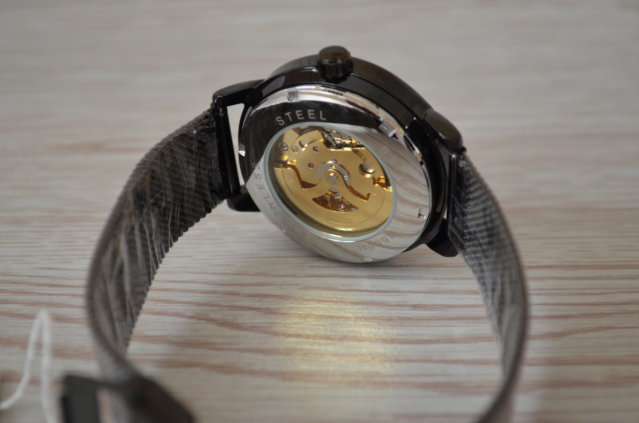 Мужские механические часы Winner Aperol черные с золотистым циферблатом часы скелетон - фото 8 - id-p1330439314