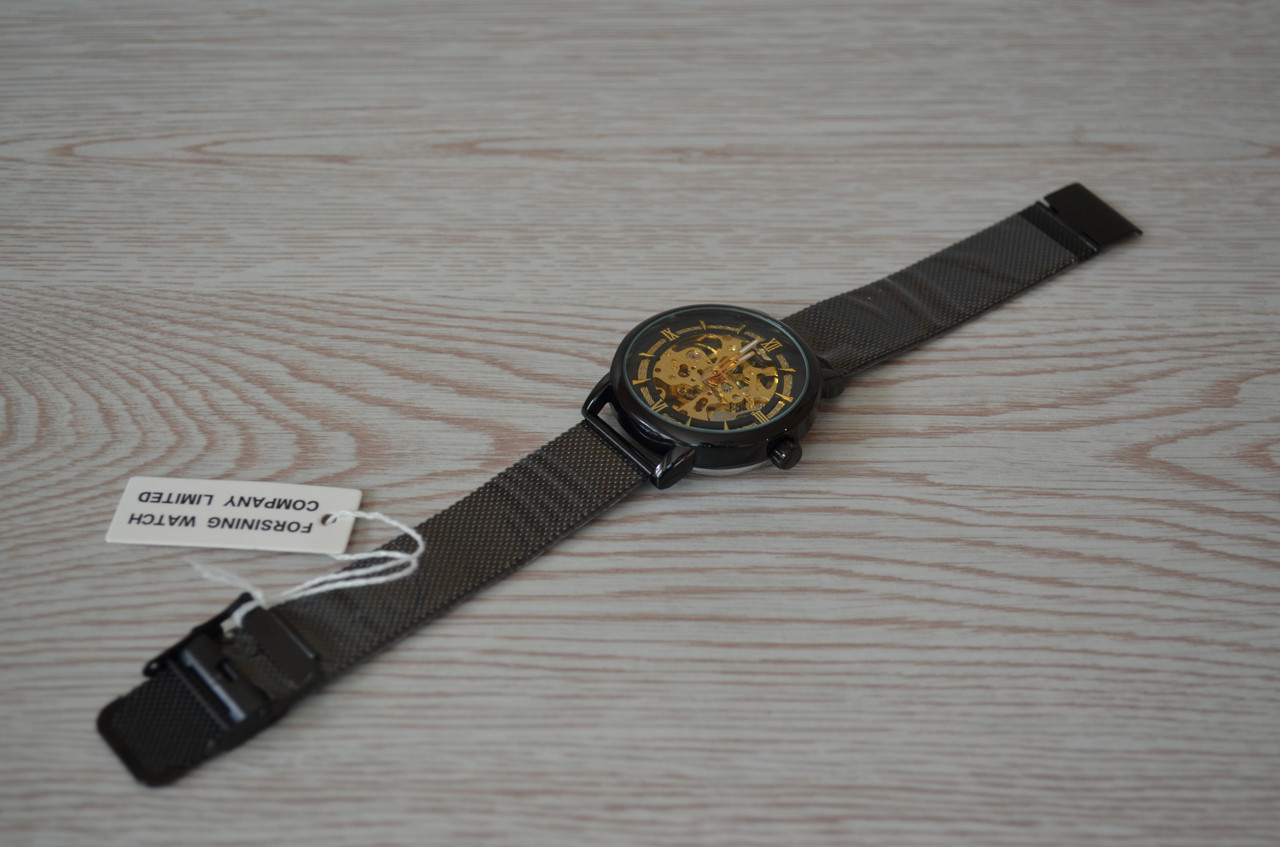 Мужские механические часы Winner Aperol черные с золотистым циферблатом часы скелетон - фото 10 - id-p1330439314