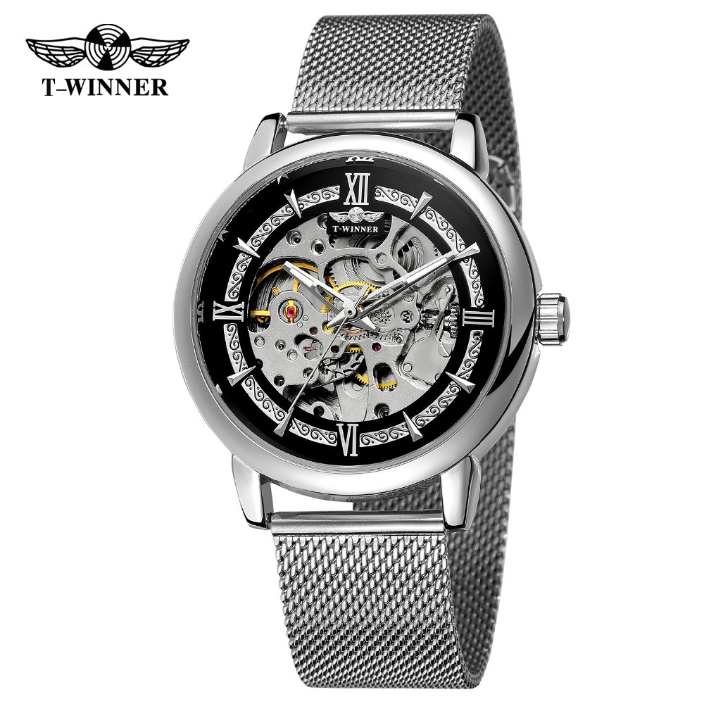 Мужские механические часы Winner Aperol серебристые с серебристым циферблатом скелетон - фото 3 - id-p1330439316