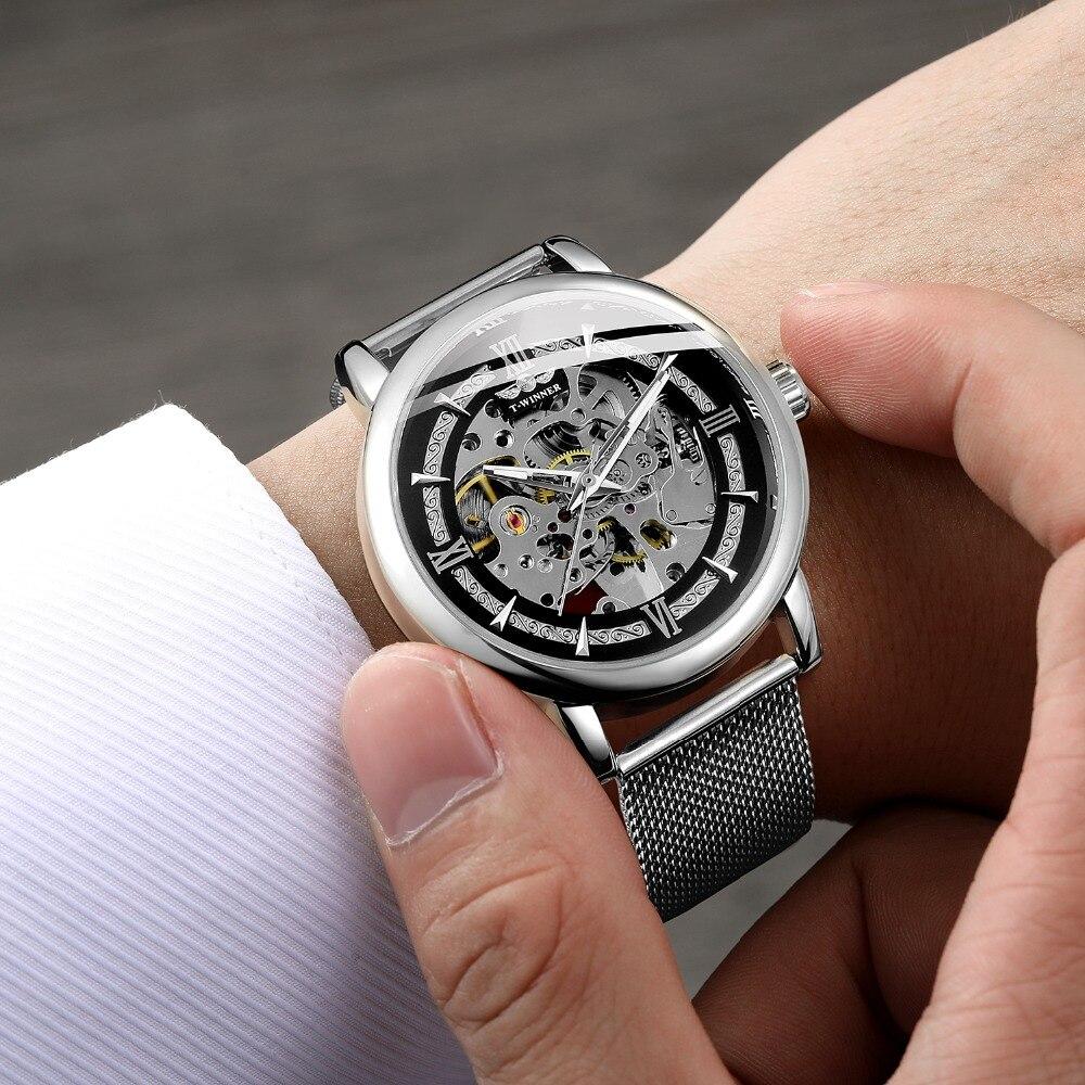 Мужские механические часы Winner Aperol серебристые с серебристым циферблатом скелетон - фото 7 - id-p1330439316