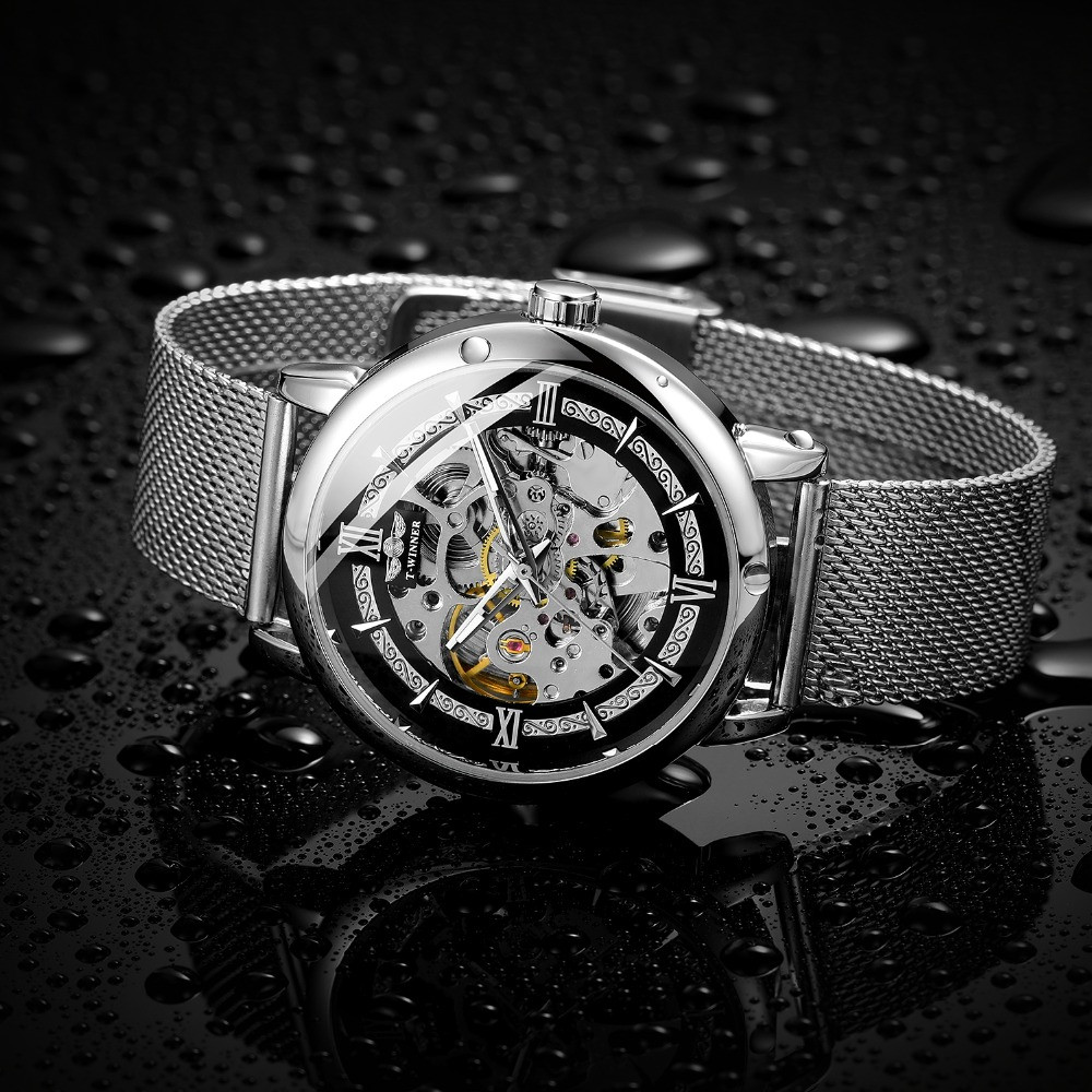 Мужские механические часы Winner Aperol серебристые с серебристым циферблатом скелетон - фото 8 - id-p1330439316