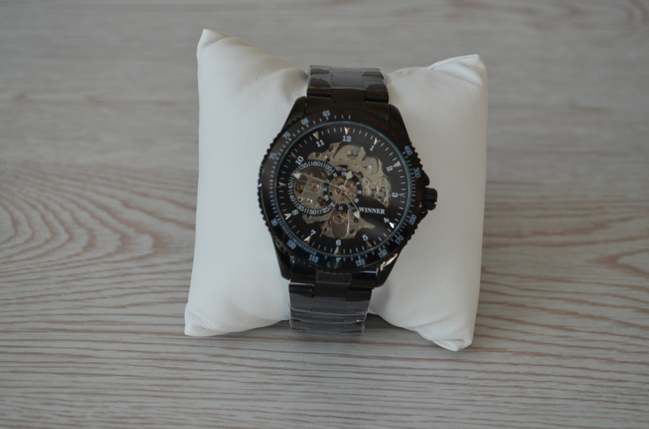 Мужские механические часы Winner Tony черные с черным циферблатомскелетон - фото 10 - id-p1330439317