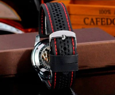Мужские механические часы Winner Platinum черные с черным циферблатом скелетон - фото 3 - id-p1330439318