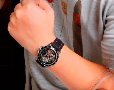 Мужские механические часы Winner Platinum черные с черным циферблатом скелетон - фото 6 - id-p1330439318