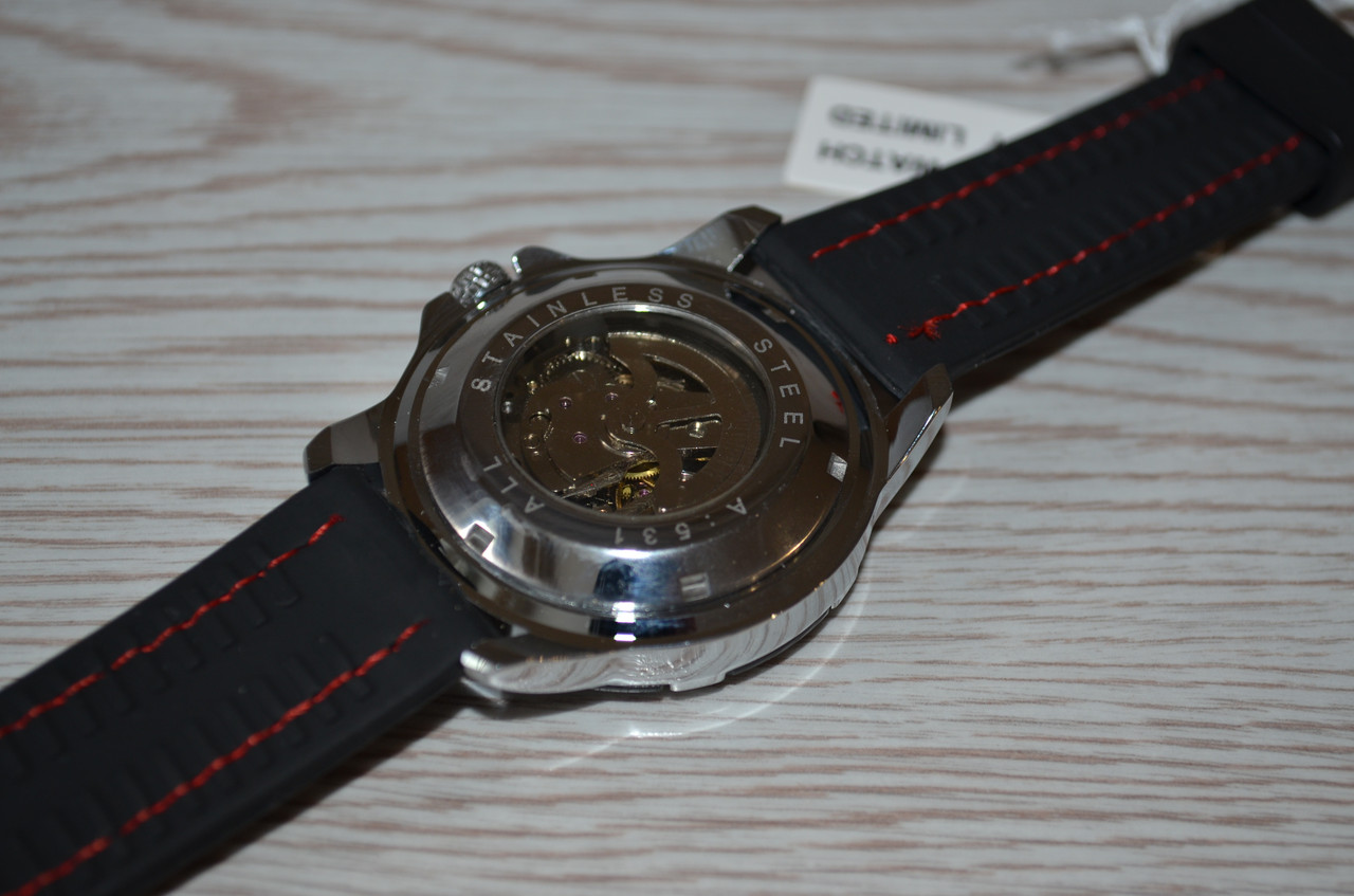 Мужские механические часы Winner Platinum черные с черным циферблатом скелетон - фото 7 - id-p1330439318