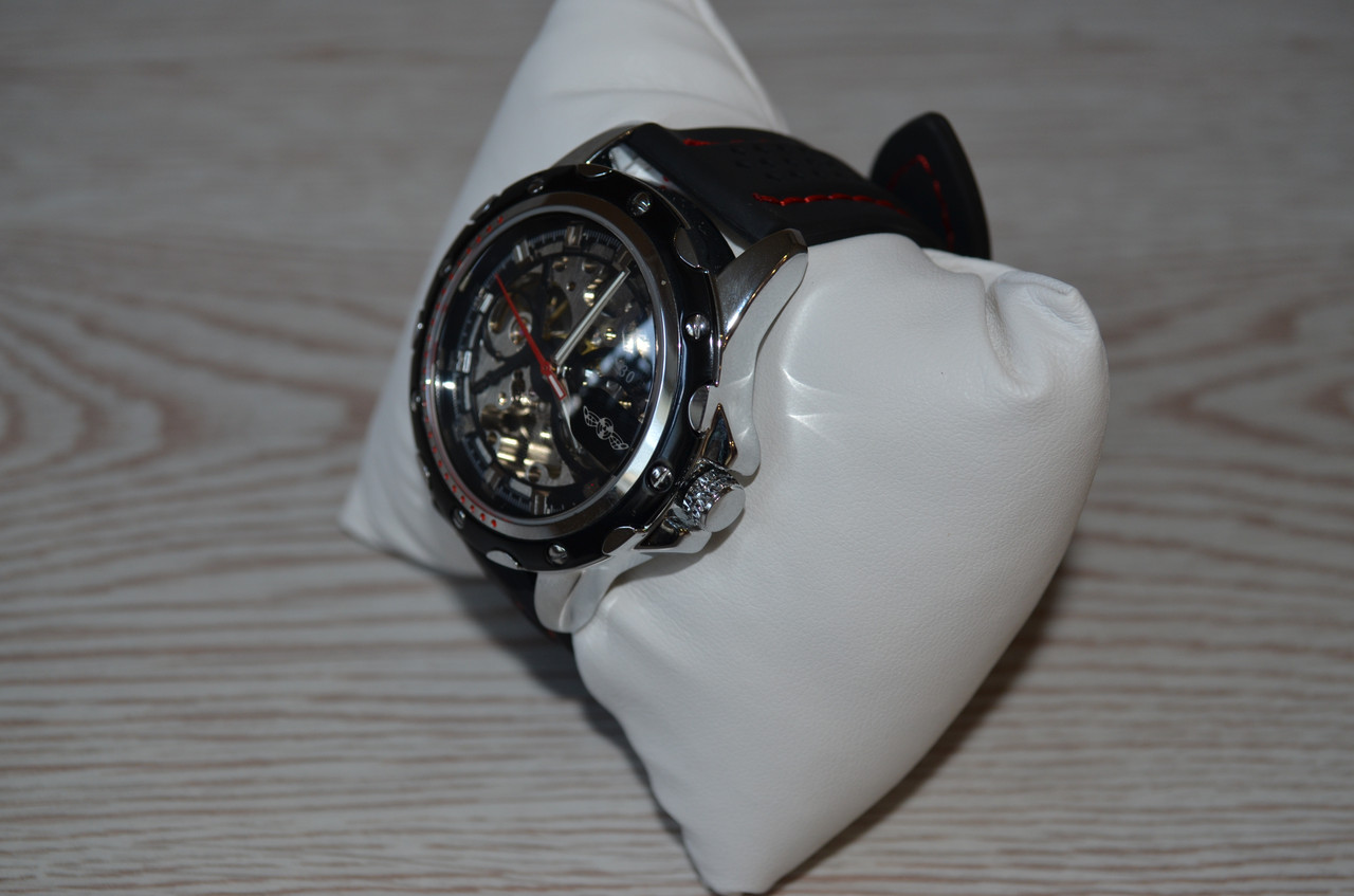 Мужские механические часы Winner Platinum черные с черным циферблатом скелетон - фото 9 - id-p1330439318