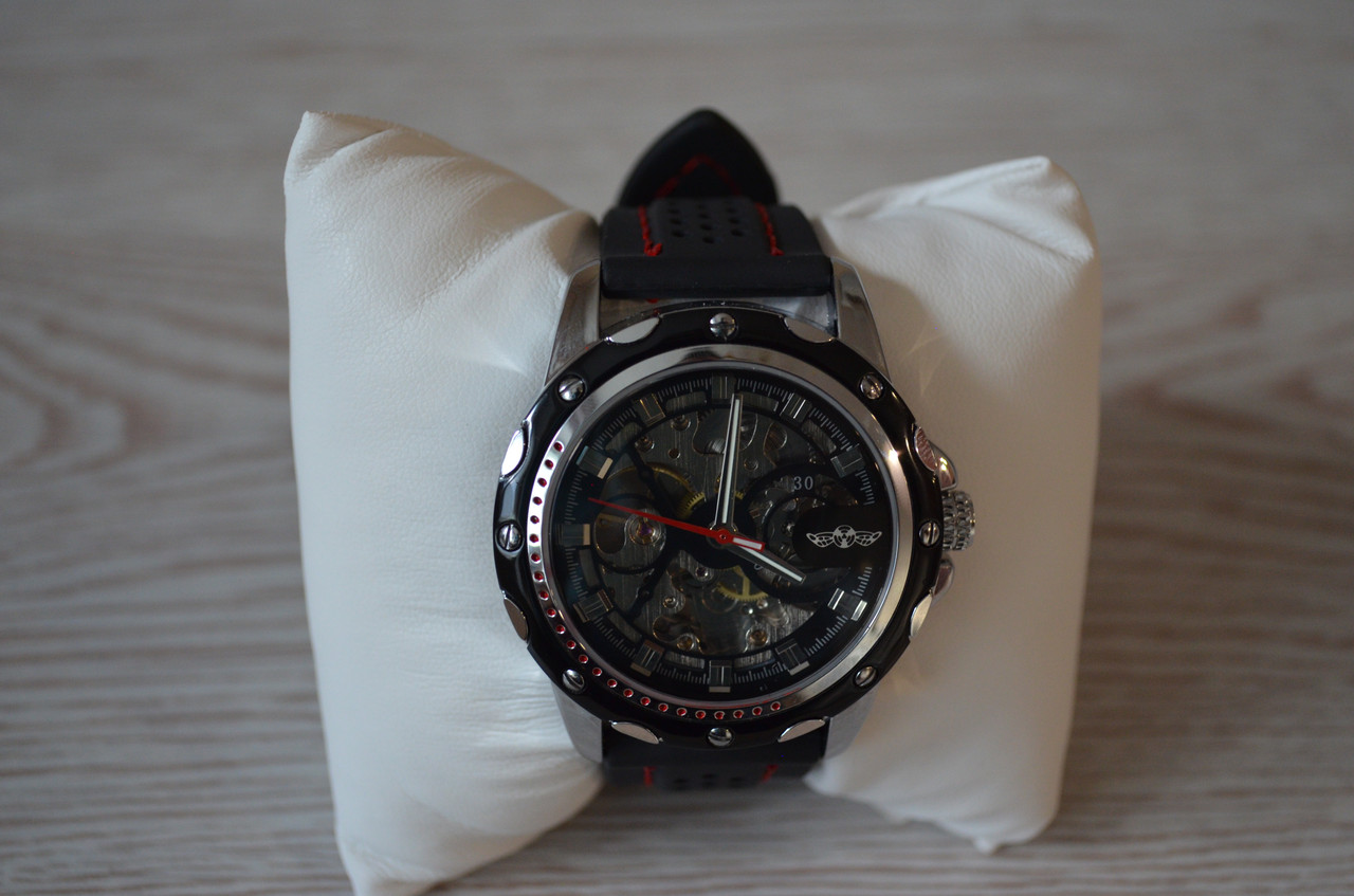 Мужские механические часы Winner Platinum черные с черным циферблатом скелетон - фото 10 - id-p1330439318