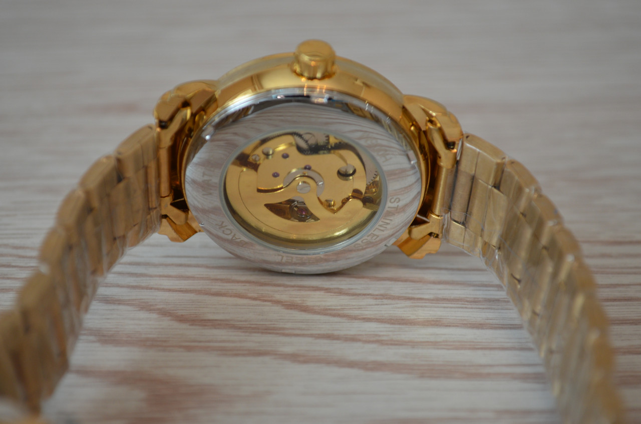 Мужские механические часы скелетон Winner bestseller new золотые с золотистым циферблатом - фото 5 - id-p1330439320