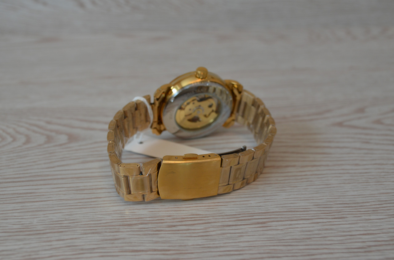 Мужские механические часы скелетон Winner bestseller new золотые с золотистым циферблатом - фото 7 - id-p1330439320