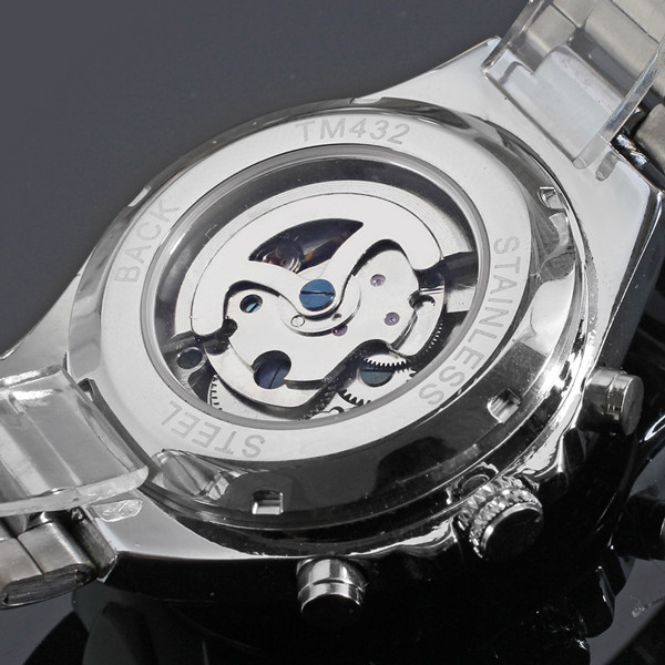 Мужские механические часы скелетон Winner action серебристые с серебристым циферблатом - фото 6 - id-p1330439321