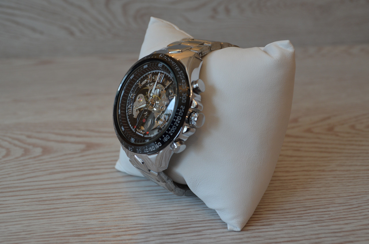 Мужские механические часы скелетон Winner action серебристые с серебристым циферблатом - фото 9 - id-p1330439321