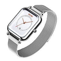 Женские классические наручные часы Skmei 9207 серебристые с белым