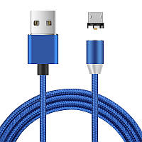 Магнітний кабель Ninja USB 2.0 / Micro, 1m, 2А, індикатор заряду, тканинна оплетка, броньований, знімач, Blue,