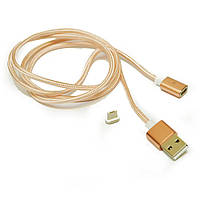 Магнітний кабель USB 2.0 / Micro, 1m, 2А, індикатор заряду, тканинна оплетка, знімач, Gold, Blister ( під