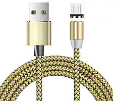 Магнітний кабель Ninja USB 2.0 / Micro, 1m, 2А, індикатор заряду, тканинна оплетка, броньований, знімач, Gold,