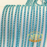 Стразовая цепочка (камни Turquoise, основа бирюзовая), размер камня ss6 (2mm) 1м
