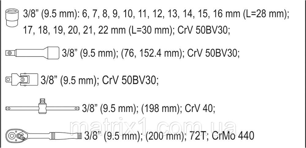 Набор головок торцевых с трещеткой YATO 3/8