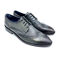 Шкіряні чоловічі туфлі Luciano Bellini сірого кольору. Розмір 39 (27см)