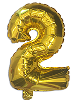 Шар цифра "2" фольгированный золотой, высота 35 см