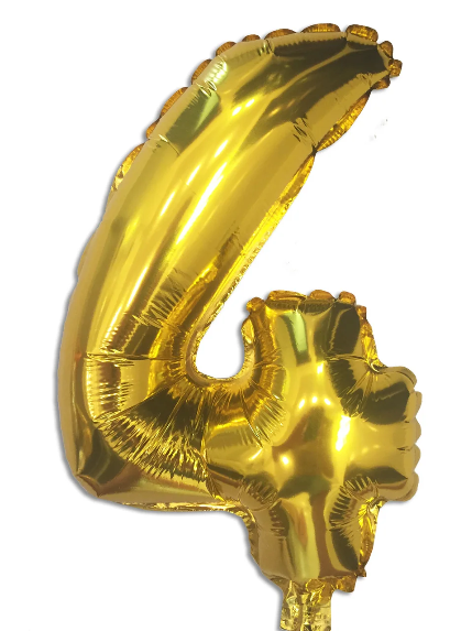 Шар цифра "4" фольгированный золотой, высота 35 см - фото 1 - id-p1330473465