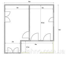 Дім 6 м х 6 м із внутрішньою тарасою 1,5 м х 4м