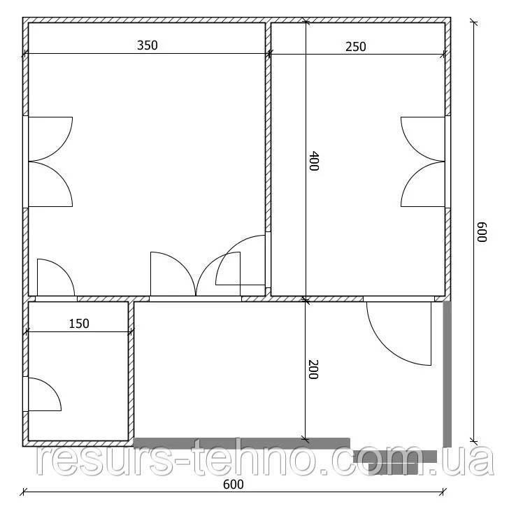 Дім 6 м х 6 м із внутрішньою тарасою терасою.