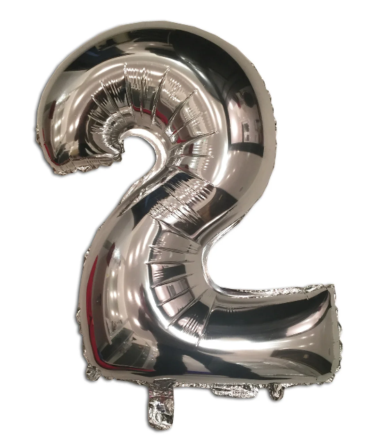 Куля цифра "2" фольгований срібний, висота 35 см