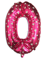 Фольгированный шар цифра "0" розовый с сердечками, высота 35 см.