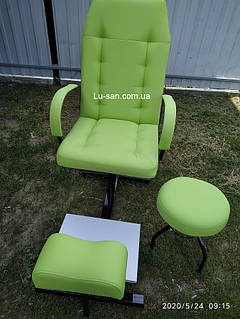 Педикюрне крісло, підставка для ніг, стілець майстра, Салатовий педикюрний комплект