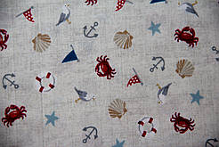 Тканина для печворку. Тканина для ляльки. арт1640. Колекція Beach Fabric Cotton Quilting Fabric Sea View Sca. Makower UK (Англия).