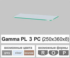 Скляна поличка настінна навісна універсальна прямокутна Commus PL3 PC (250х360х8мм)