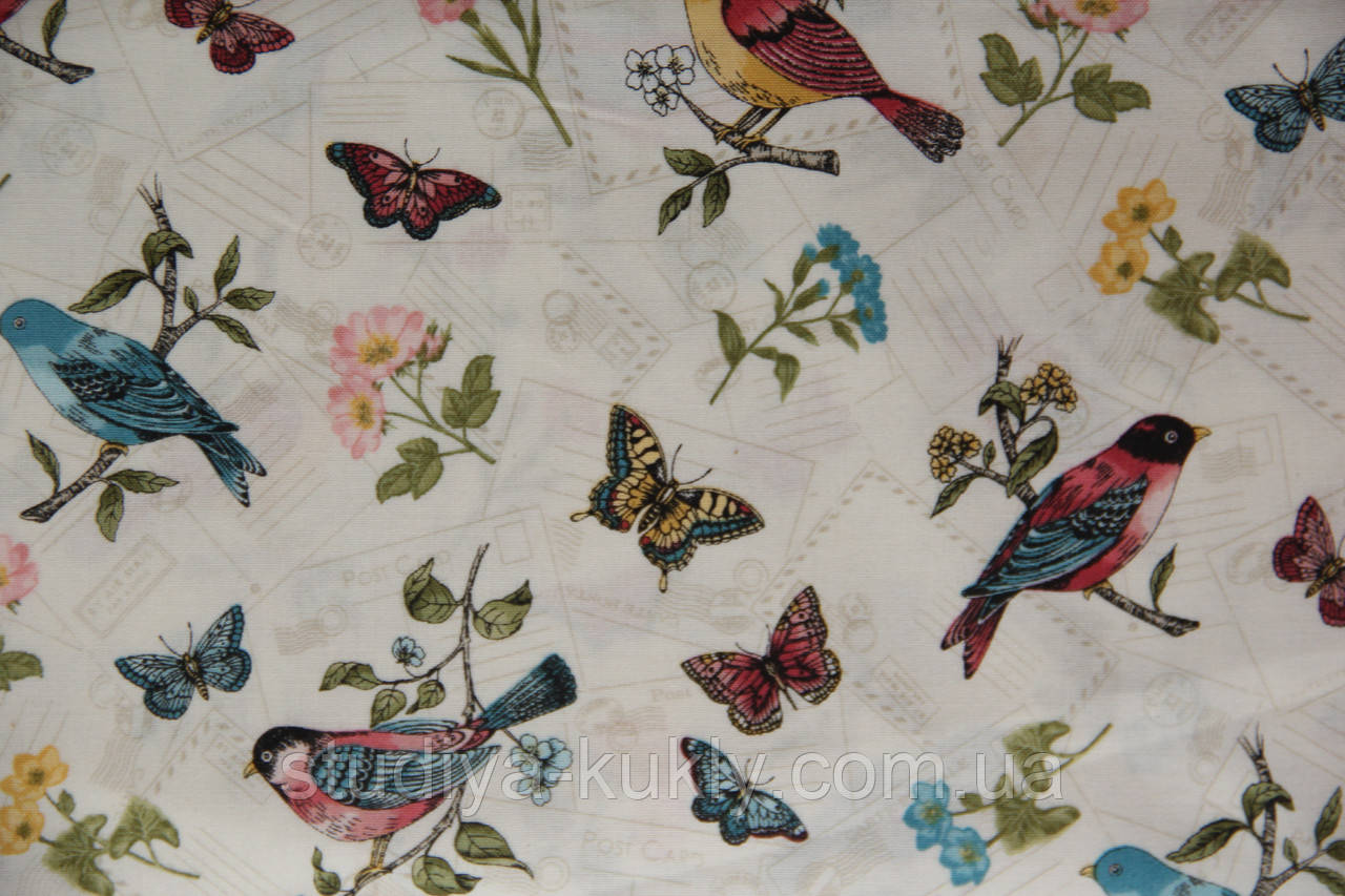 Тканини для печворку. Тканина для ляльки. Bird 1575-1. Колекція Vintage Journal. Makower UK (Англія)., фото 1