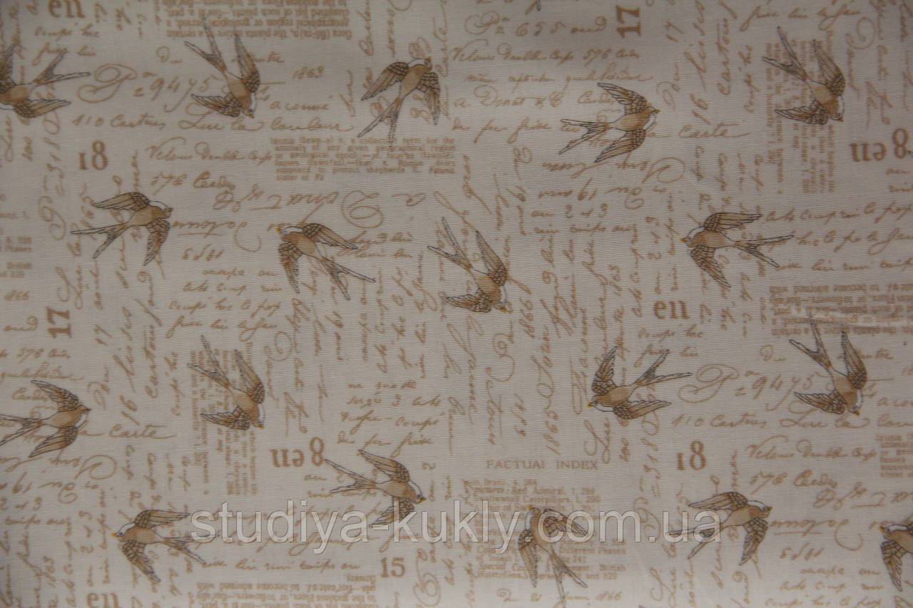 Тканини для печворку. Тканина для ляльки. SWALLOWS - 1580. Колекція Vintage Journal. Makower UK (Англія)., фото 1