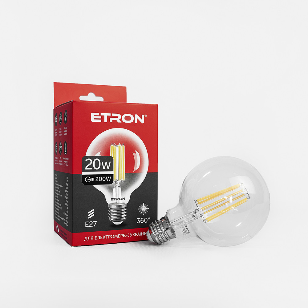LED лампа ETRON Filament 1-EFP-172 G95 20W E27 4200K clear glass