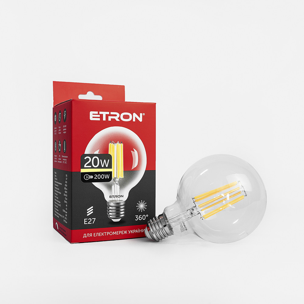 LED лампа ETRON Filament 1-EFP-171 G95 20W E27 3000K clear glass