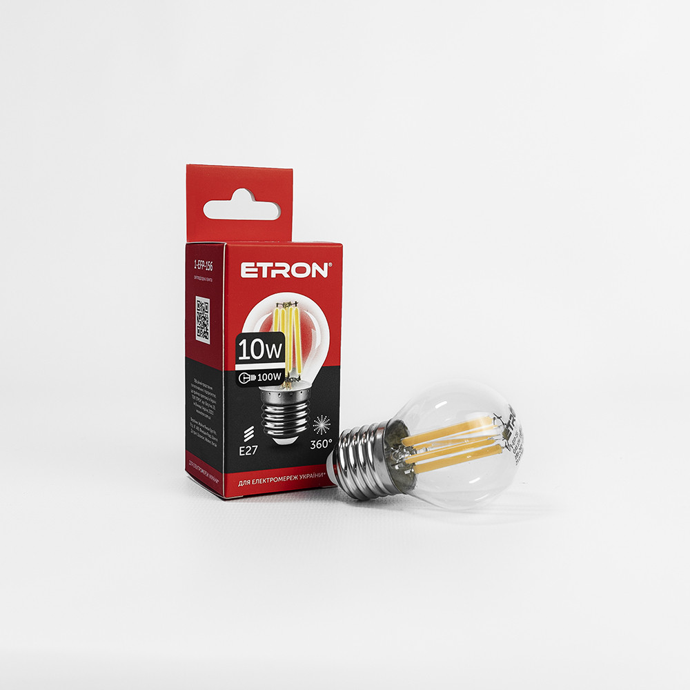 LED лампа ETRON Filament 1-EFP-156 G45 E27 10W 4200K clear glass, фото 1