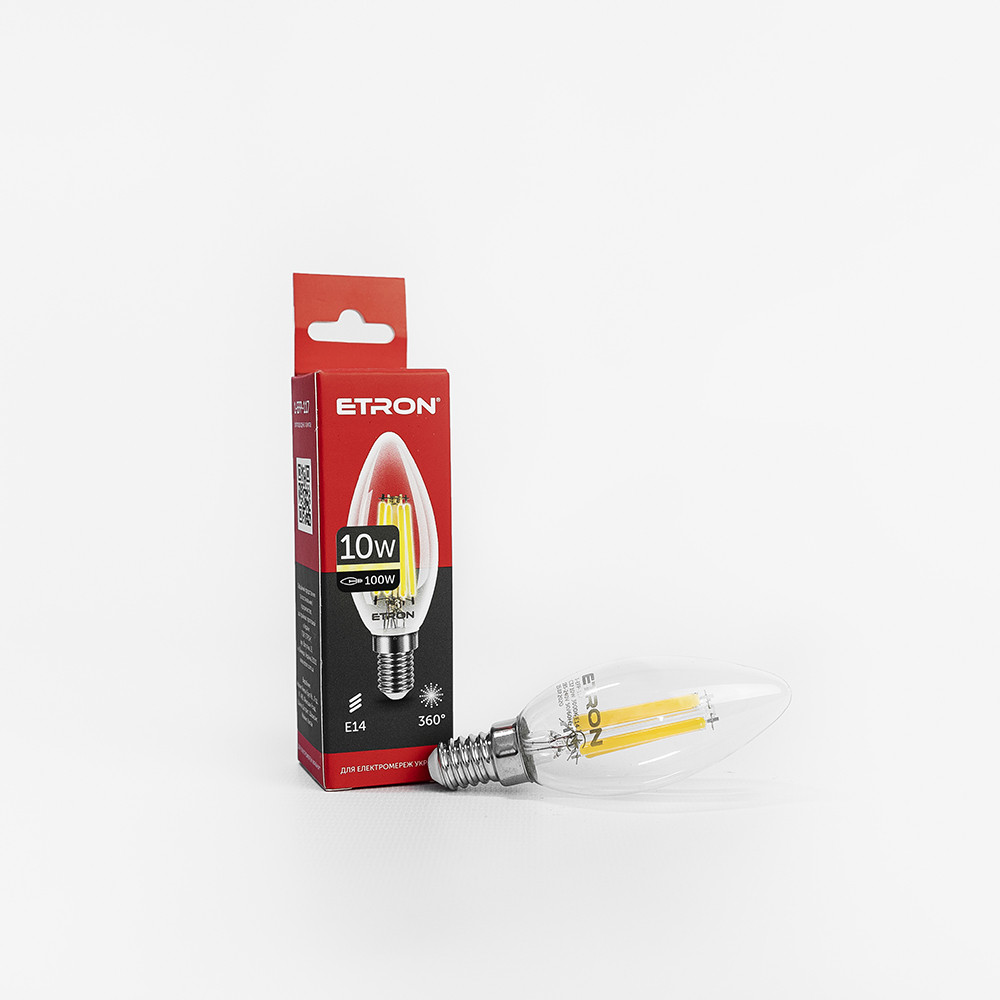 LED лампа ETRON Filament 1-EFP-117 С37 E14 10W 3000K прозоре скло