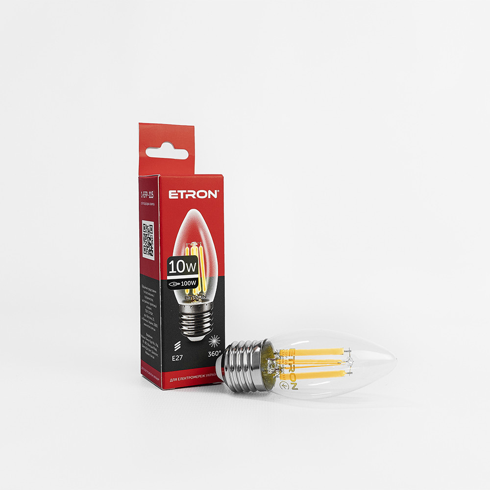 LED лампа ETRON Filament 1-EFP-115 С37 E27 10W 3000K прозоре скло