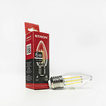 LED лампа ETRON Filament 1-EFP-124 С37 E27 6W 4200K прозора
