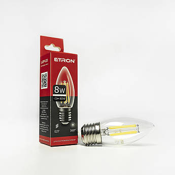 LED лампа ETRON Filament 1-EFP-120 С37 E27 8W 4200K прозора