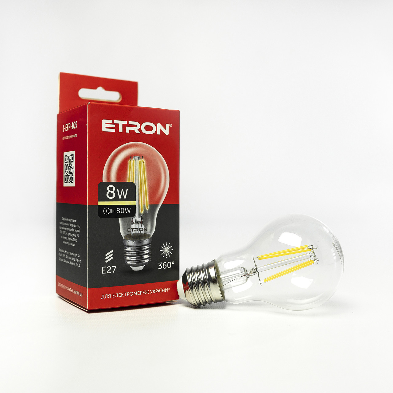 LED лампа ETRON Filament 1-EFP-109 A60 8W 3000K E27 прозора