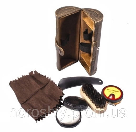 Набір для догляду за взуттям Nova в коричневому шкіряному футлярі чоловічий подарунковий