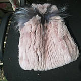 Хутряна шапка з хутра кролика Рекс і чорнобурки колір рожевий, фото 4