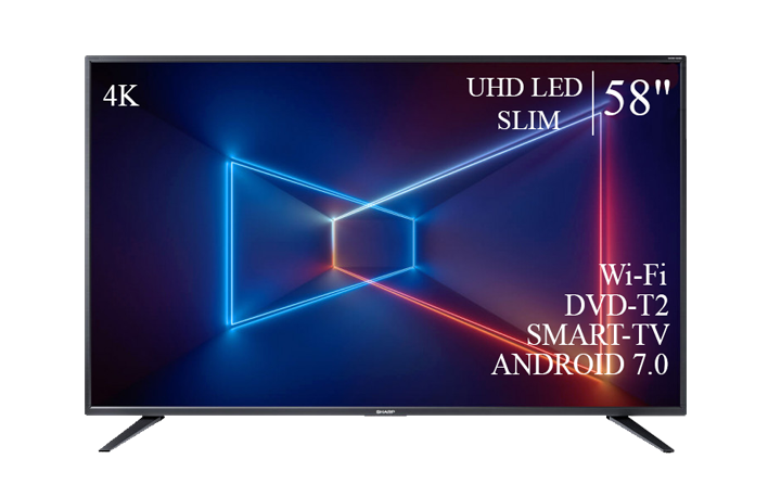 Сучасний Телевізор Sharp 58" Smart-TV/DVB-T2/USB Android 7.0 4К/UHD
