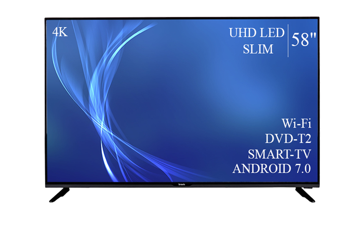 Сучасний Телевізор Bravis 58" Smart-TV/DVB-T2/USB Android 7.0 4К/UHD