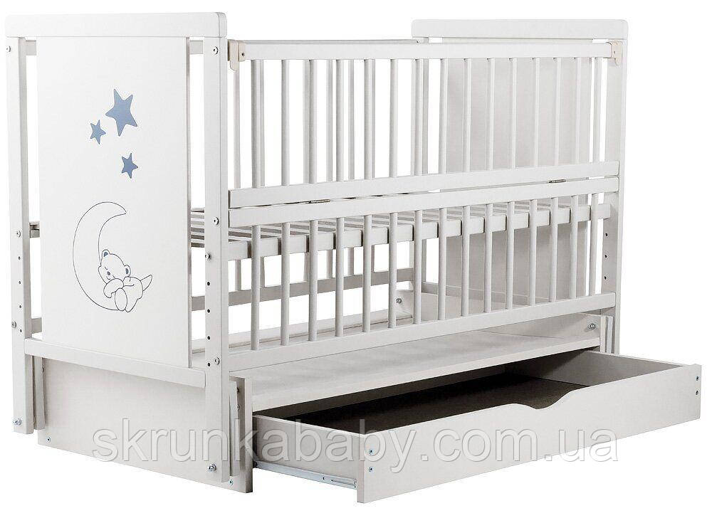 Ліжко Babyroom Ведмедик Бук (маятник, ящик, відкидний бік)Білий колір, фото 1