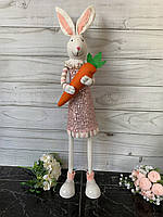Пасхальный декор фигура 77 см, "Зайка в розовом платье с паетками"