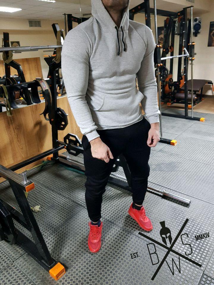 Мужская утеплённая кофта / толстовка на флисе (серая) с капюшоном (ID ...